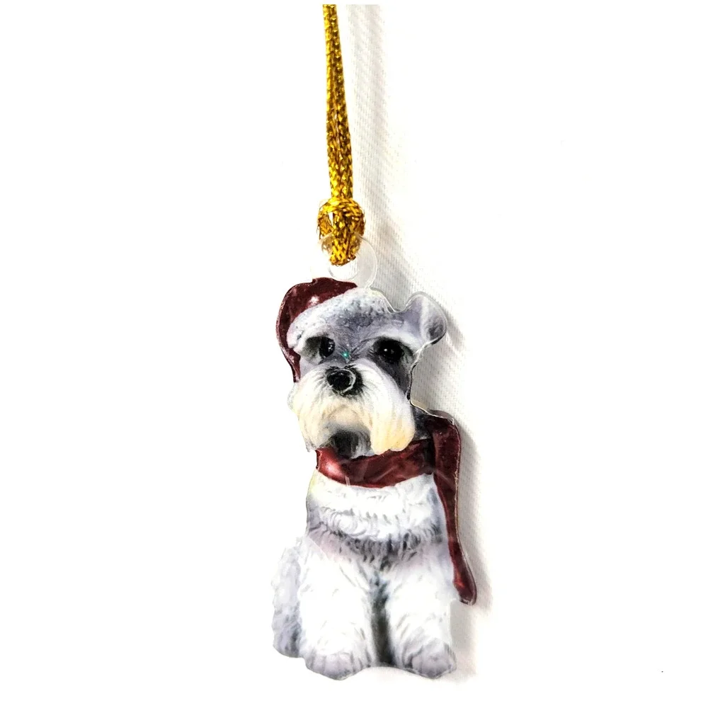 Schnauzer Dog Christmas Tree Ornament Santa Hat Scarf Holiday‎ Decor Hanging